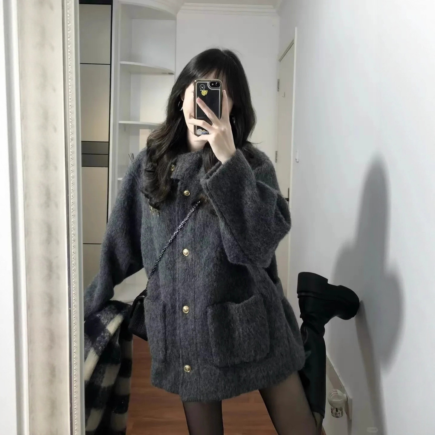 送立体标 秋冬学院风毛呢大衣外套女2025保暖小众新款宽松上衣