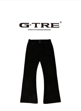 G-TRE巴黎‘原样开发’bootcut23Fall黑色磨毛水洗宽松微喇牛仔