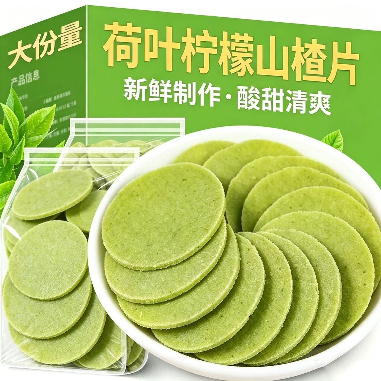 荷叶柠檬山楂片口感绵密 清新果香酸甜解馋儿童健康零食梅类制品