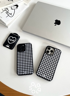 OLASOLA|原创黑白格纹亮黑边磁吸手机壳适用苹果iPhone17promax日韩ins风15pro小众防摔16pro磨砂简约保护套