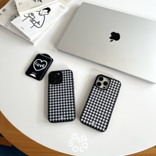 原创黑白格纹亮黑边磁吸手机壳适用苹果iPhone17promax日韩ins风15pro小众防摔16pro磨砂简约保护套 OLASOLA