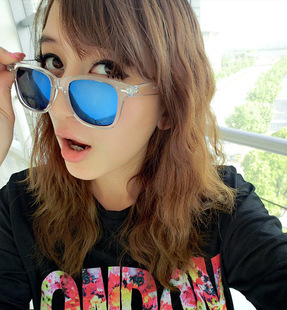 2140米钉太阳镜透明框架炫彩防紫外线墨镜彩膜反光片大框太阳眼镜