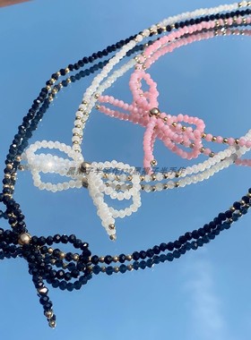 超火的蝴蝶结元素串珠仿水晶芭蕾风韩系ins可爱甜美项链黑色粉色