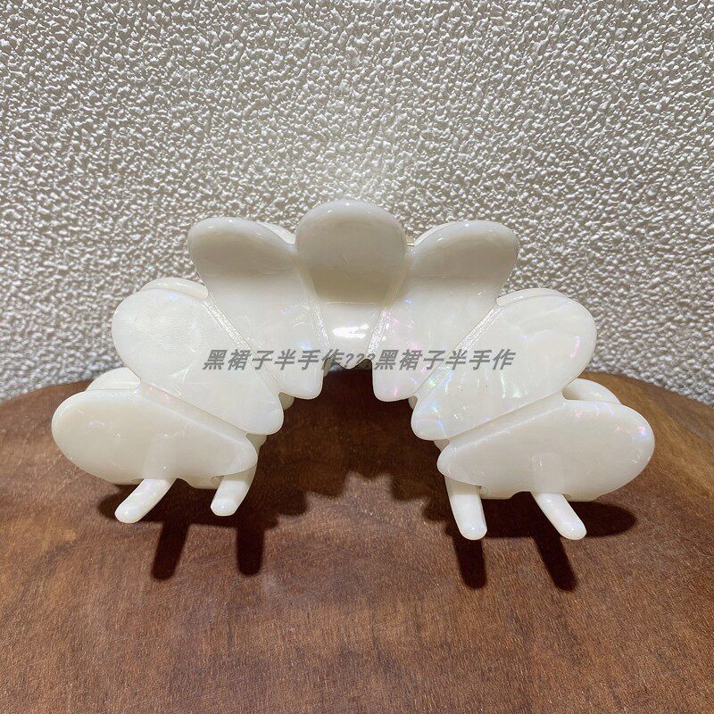 新款大号醋酸抓夹花瓣造型鲨鱼夹白色幻彩发抓基础百搭实用发量多