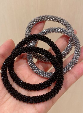 手工串珠水晶玻璃手链~黑色银色巨百搭巨闪冷淡风极简实用基础款