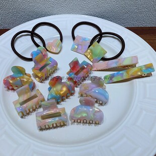 日系昭和风油画感系列新色醋酸小抓夹爱心方型皮筋小鸭嘴夹高级感