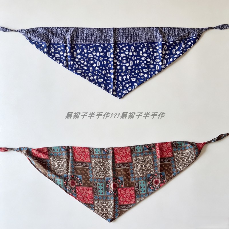 多用款!民族风三角巾质感厚款藏青色图腾花屁帘围巾头巾川西藏式