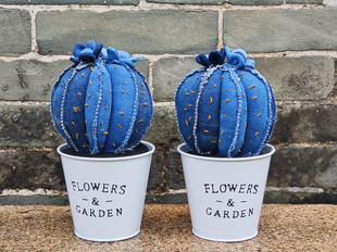 原创手工牛仔仙人球摆件室内开花仙人掌花盆花创意礼品桌面陈列品