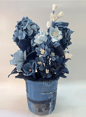 花团锦簇高级感艺术牛仔插花花盆摆件开业礼品展厅陈列创意装饰品