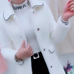 小香风加厚外套女2024年冬季新款中长款修身高档仿黄金貂毛呢外套