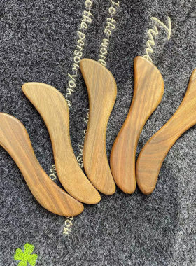 天然绿檀木拨筋棒 原木面部刮痧板 实木刮痧片面膜棒按摩提拉