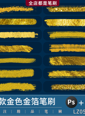 procreate金箔笔刷金属金色闪耀勾线绘画素材ps笔刷黄金书法画笔