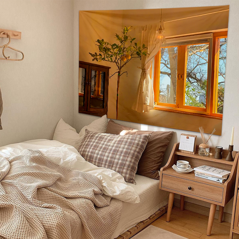 窗户风景卧室床头挂布ins背景布