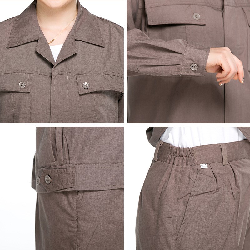 春夏季工作服短袖套装纯色薄款长袖劳保服男系扣涤棉工装制服男装