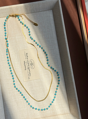 双层小清新蓝色圆珠项链百搭