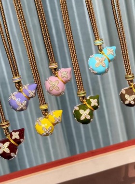 新中式滴油珐琅四叶草葫芦毛衣链