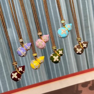 原创新中式 百搭设计感项链 滴油珐琅四叶草葫芦毛衣链女高级感时尚