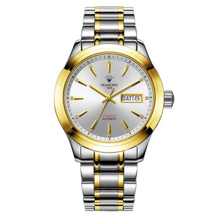 上海钻石牌手表男士自动机械表简约复古双日历官方正品男士腕表