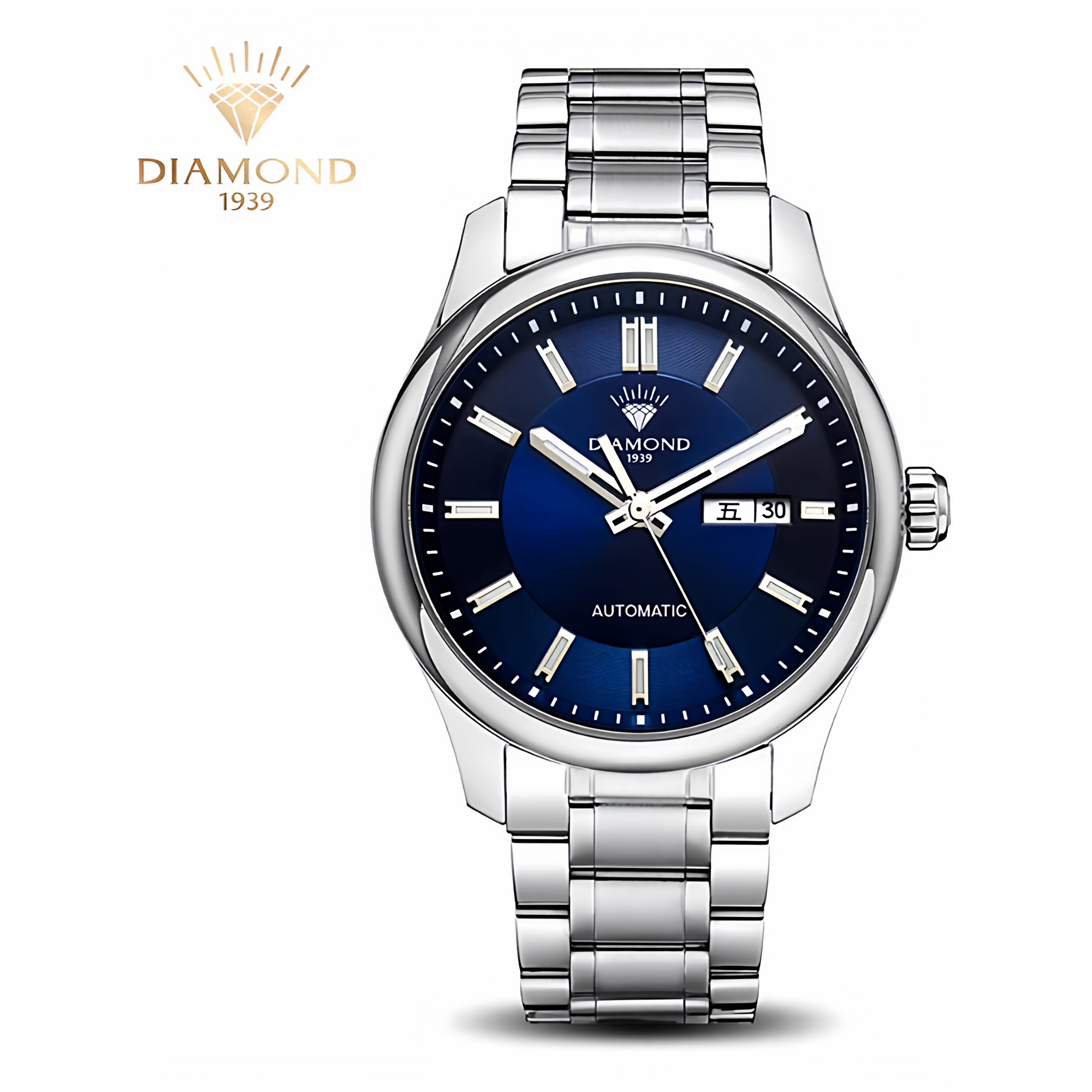 上海钻石牌手表自动机械表50m防水夜光双历透底简约时尚男生手表