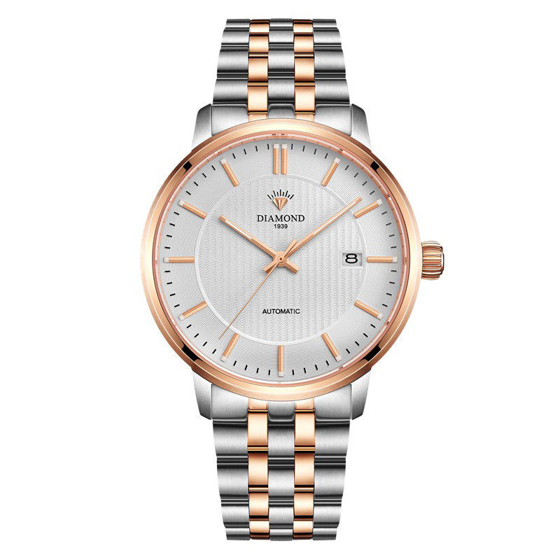 上海钻石牌自动机械表简约大三针男女情侣表玫瑰金机械表女孩手表