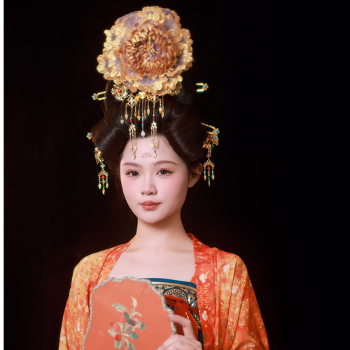 风雪初晴 璀璨牡丹发夹汉服手工烫花发簪子金色古风百搭子金梦熙