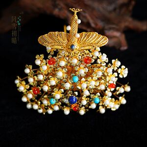 风雪初晴  闹蛾冠 李静训同款手工设计古风精致唐风复原发饰少女