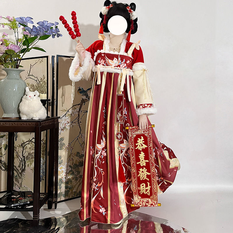 汉服女秋冬季加厚红色国风拜年服