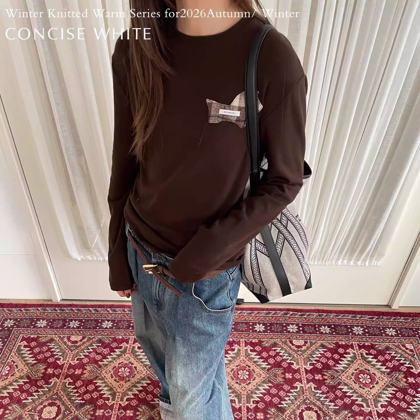 CONCISE-WHITE简白 25AW 圆领羊毛时尚流行长袖t恤上衣女