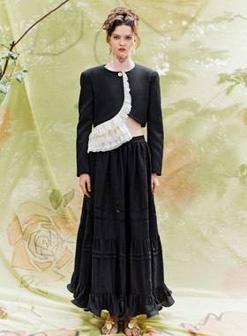 【清货折外套】LUMING ROOM 春夏新蕾丝花边一粒扣短夹克镂空花边