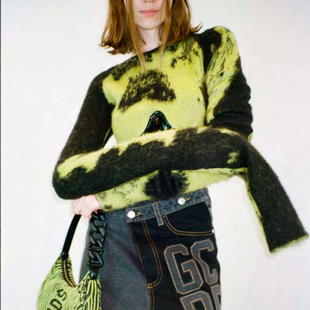 买手店 GCDS 2J秋冬新款马海毛针织拼接PU皮修身上衣毛衣短款