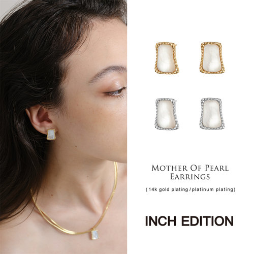 INCH EDITION 2S夏季新款设计师一抹流光 白贝母画框耳环