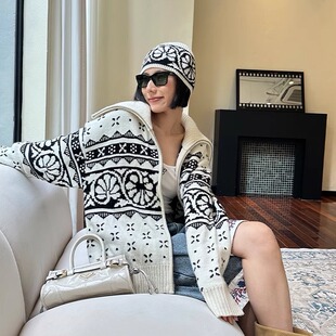 复古费尔岛开衫 新款 ODTD25秋季 立领羊毛针织毛衣女 设计师女装