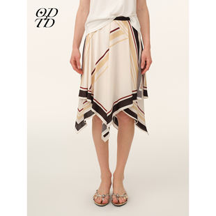 花卉条纹方巾不规则半身裙女度假风 ODTD26春夏新款 设计师女装