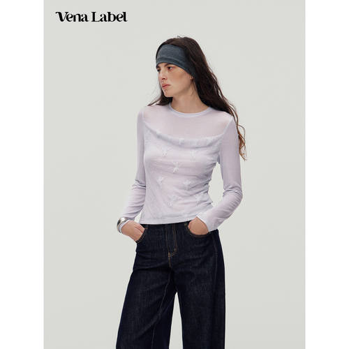 Vena Label 26AW 法式蕾丝拼接修身长袖T恤显瘦内搭上衣