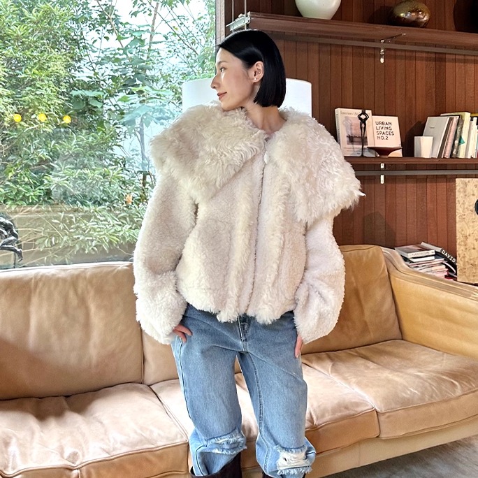 【设计师女装】ODTD25秋冬新款大翻领A感托卡羊毛皮草外套毛绒感
