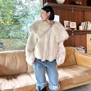 大翻领A感托卡羊毛皮草外套毛绒感 ODTD25秋冬新款 设计师女装