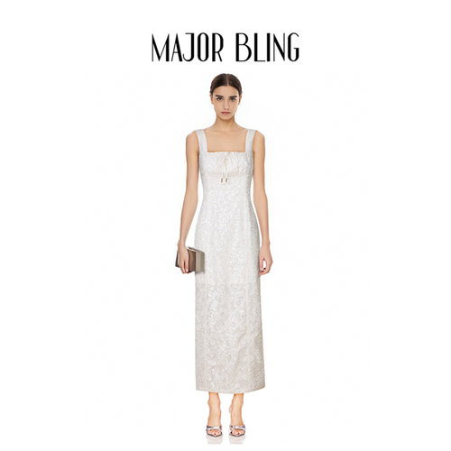 Major Bling 25ss 亮片绉纱直筒长款连衣裙