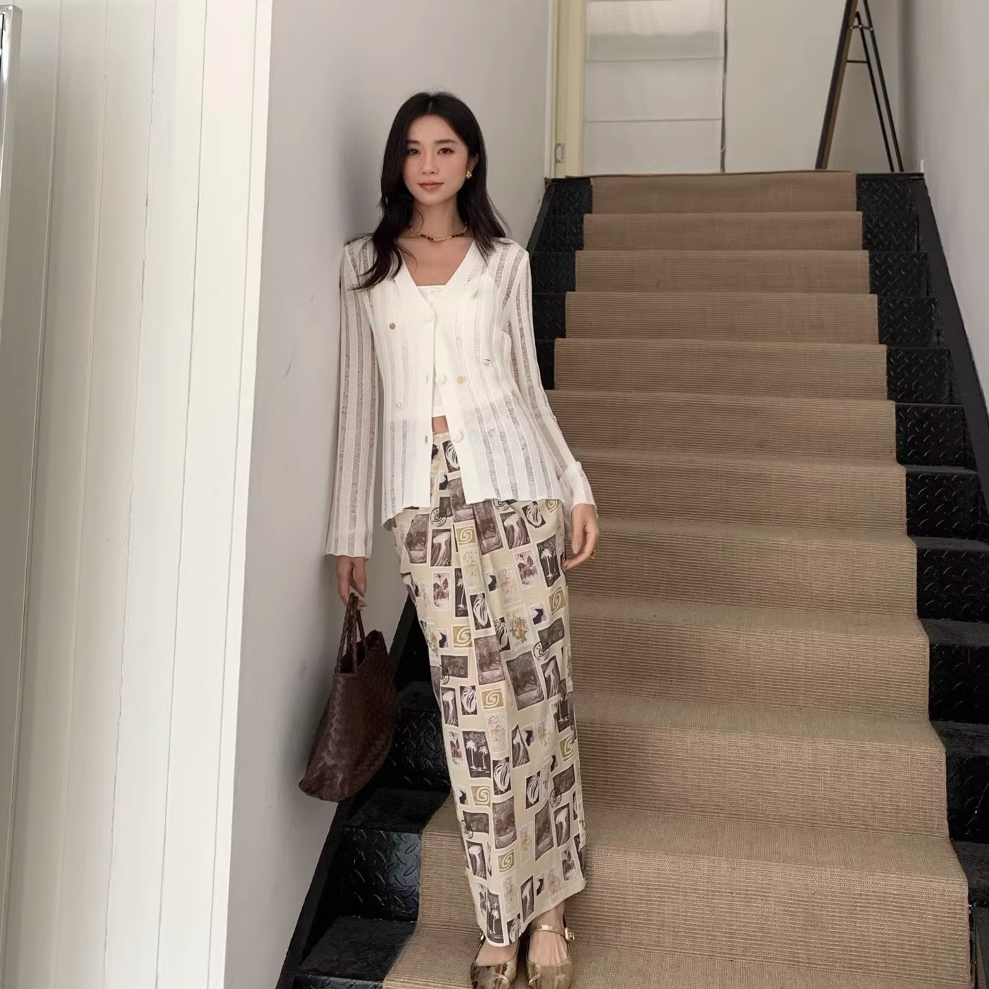 MARRMO马髦 邮票印花系列串珠立裁半裙