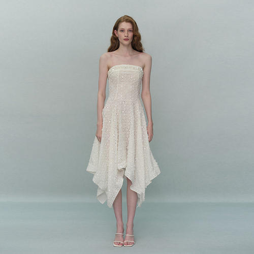 TENSION ARCHIVE手工钉珠立体小雏菊不规则下摆抹胸裙精致收连裙