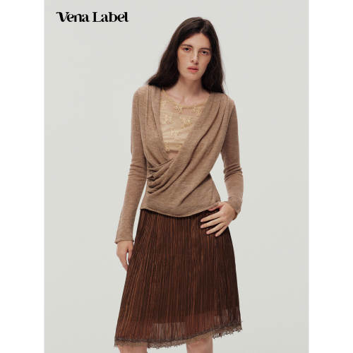 Vena Label 26AW 假两件蕾丝拼接羊毛针织衫扭褶收腰上衣