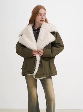 SOFITTE 25AW秋季  军绿色斜拉翻领可拆卸工装棉服外套