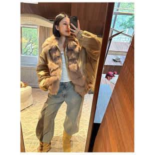 狐狸毛正反两面穿尼龙夹克棉服外套 ODTD25秋冬新款 设计师女装