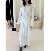 NONETONE 天丝混纺手钩针织拼接长袖 连衣裙