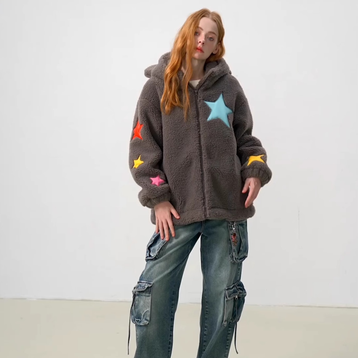 SOFITTE 25AW秋季 羊羔绒大廓型星星拼贴外套