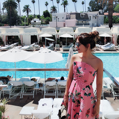 【清货折】Keepsake设计师品牌玫瑰条纹加州风绑带抹胸连衣裙上衣