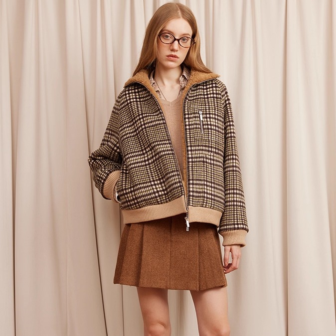 ARTE PURA2025秋冬胶囊新款双面羊毛撞色格纹毛呢休闲外套女加厚