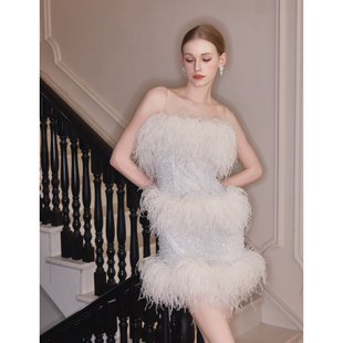 绣珠蕾丝羽毛连衣裙 chen2025SS Wardrobes