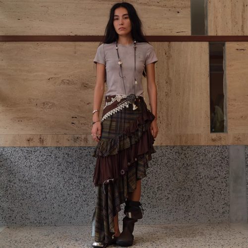 Shelle Artiste 钩花格子半裙