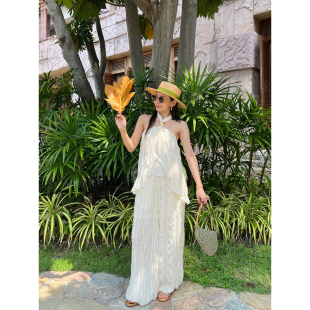 纽结式 ODTD26春夏新款 挂脖褶皱纹理上衣女原野诗意 设计师女装