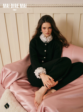 MAI DIRE MAI 经典黑白褶羊毛上衣经典黑羊毛喇叭裤